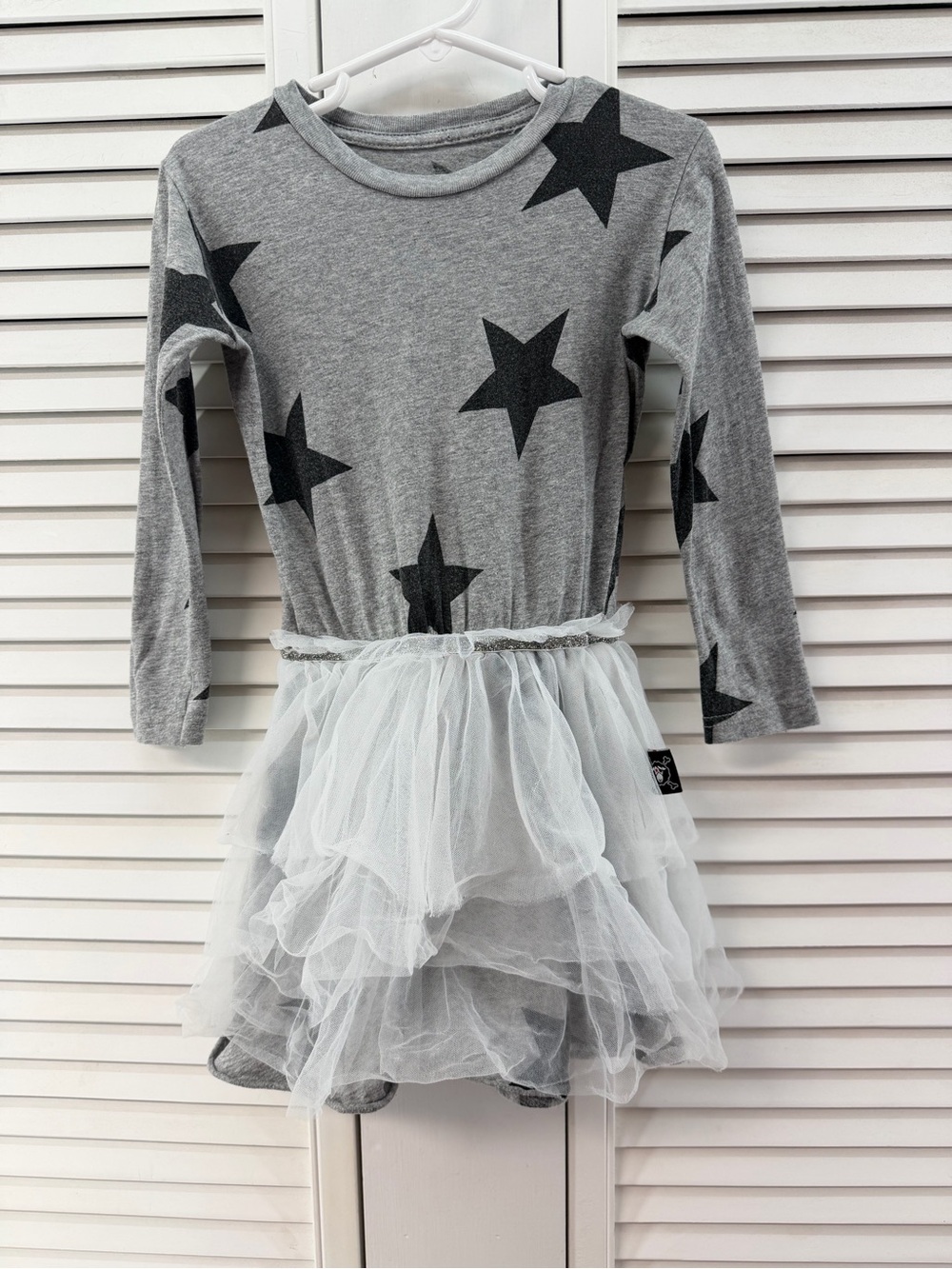 Nununu size 18-24M Grey Star-Print Tulle Skirt Dress for Girls